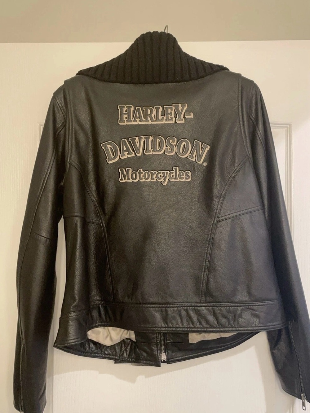 Harley-Davidson Black Leather Men’s Jacket with Knitted Collar